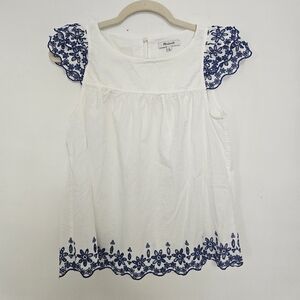 Madewell White and Blue Flutter Sleeve Babydoll Top